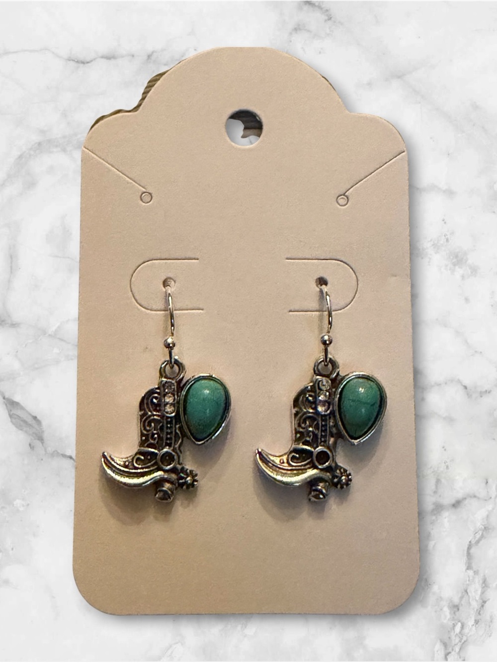Turquoise Teardrop Western Boot Dangle Earrings - Women Jewelry